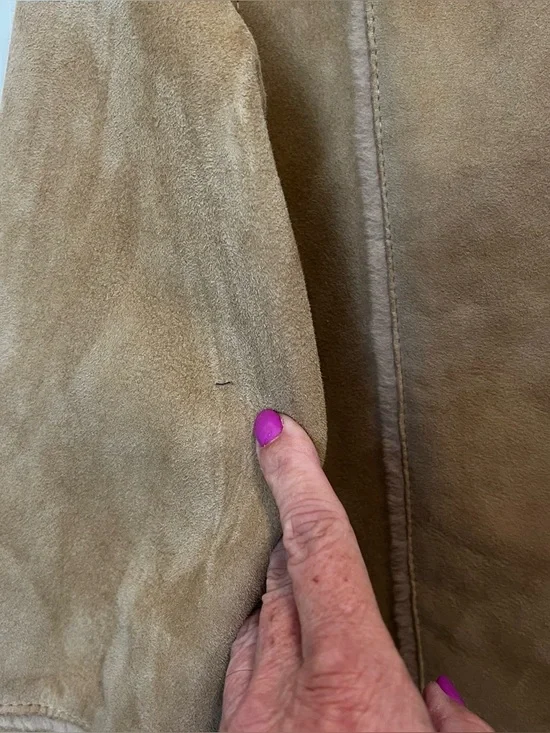 Vintage Tan genuine suede shearling duster long jacket size medium Coat Camel - Picture 10 of 13